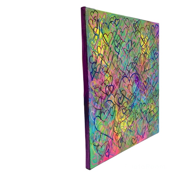 HANDCRAFTED VIBRANT GRAFFITI HEARTS POP ART MULTICOLOR - Picture 2 of 10